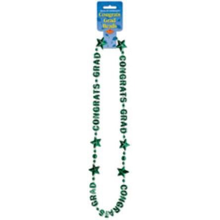Green Congrats Grad Bead Necklace, 36 Inch