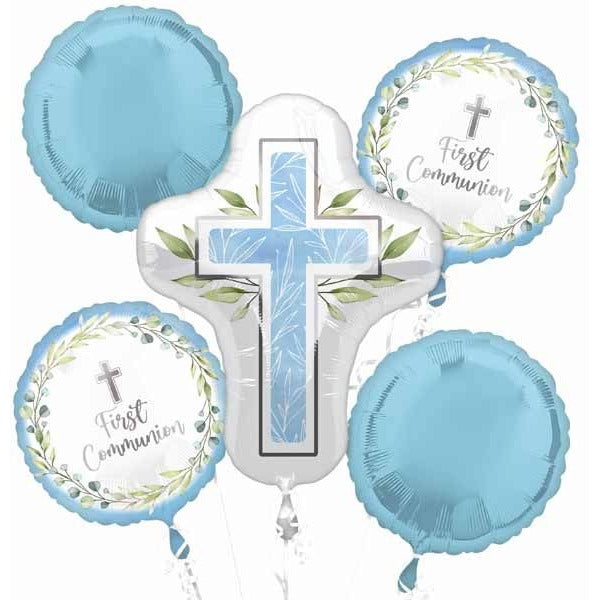 Blue First Communion Foil Balloon Bouquet