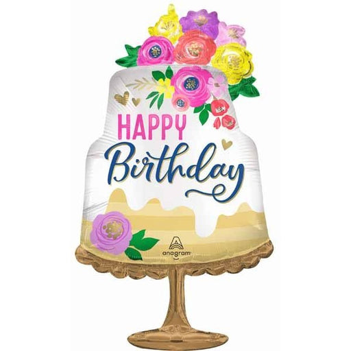 Satin Artful Floral Happy Birthday Foil Balloon, 32 Inch
