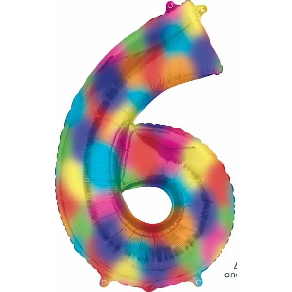 34-Inch Rainbow Splash Number 6 Balloon