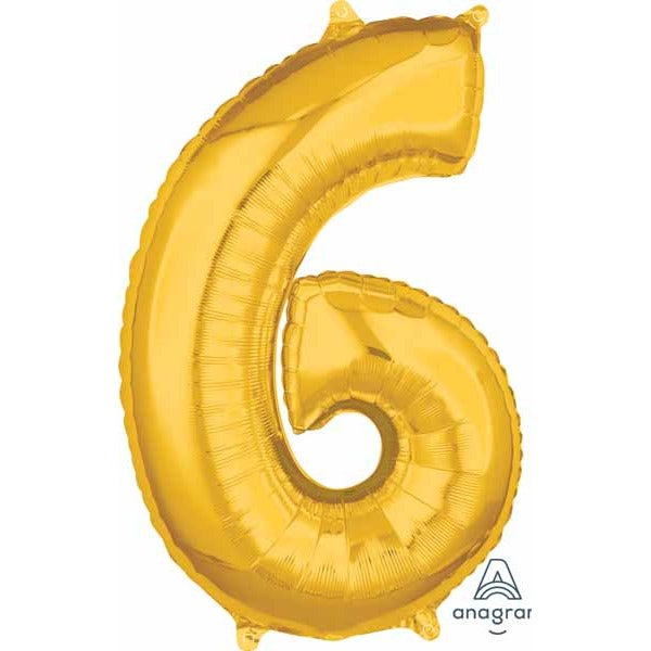 Gold Number 6 Balloon, 26 Inch