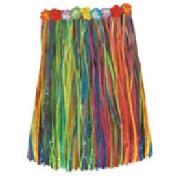 36-Inch Multicolor Artificial Luau Skirt with Floral Waist
