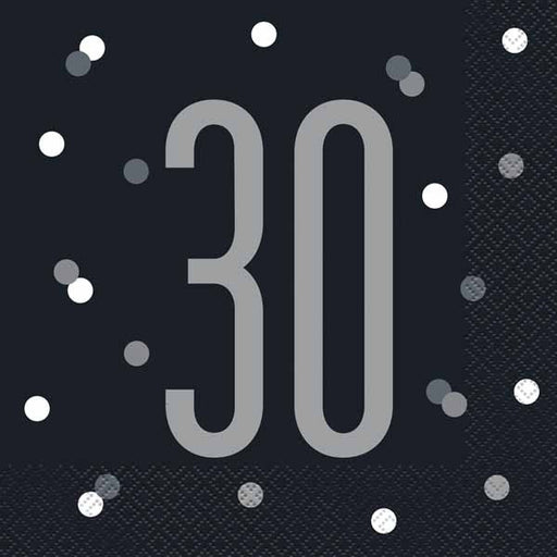 Black & Silver 30th Birthday Luncheon Napkins, 16 Pack