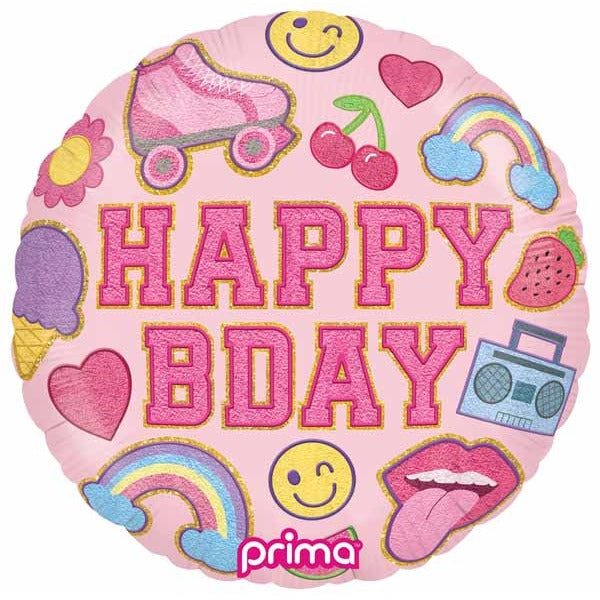 Prima Girl Patches 18 Inch Round Birthday Foil Balloon