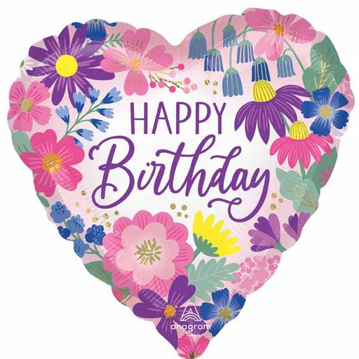Garden Floral Happy Birthday Heart Foil Balloon, 18 Inch