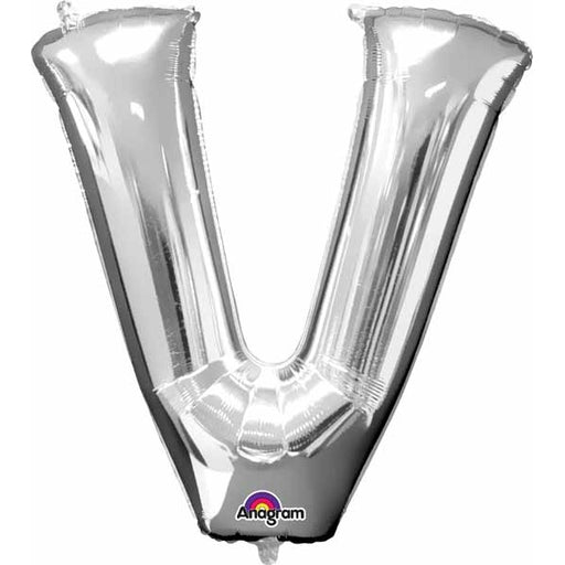 Silver Letter V Foil Balloon, 32 Inch