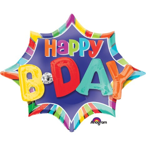 Burst Happy Birthday Multicolor Foil Balloon, 35 Inch