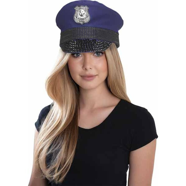 Adult Navy Bling Police Costume Hat
