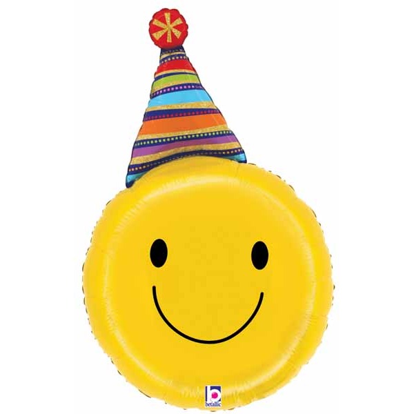 Party Hat Smiley 29-Inch Shaped Foil Balloon