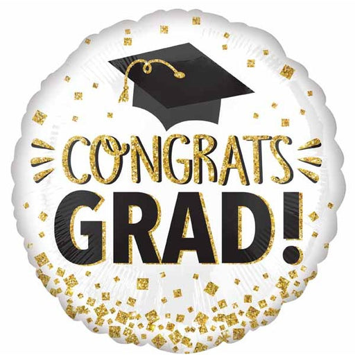 Grad Gold Glitter 18-Inch Round Foil Balloon