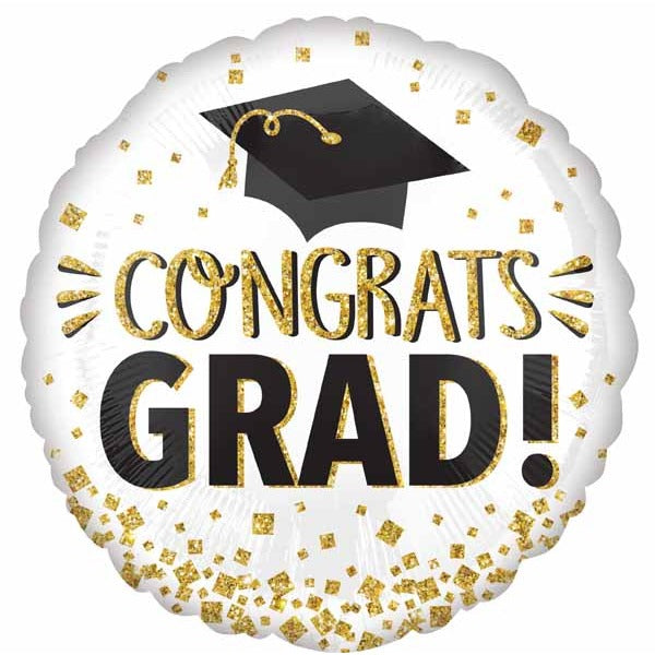 Grad Gold Glitter 18-Inch Round Foil Balloon