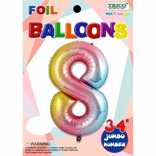 34-Inch Rainbow Number 8 Foil Balloon