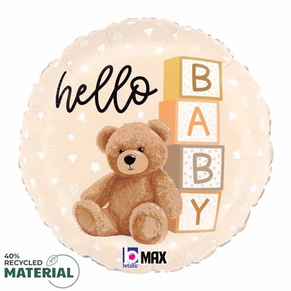Hello Baby Teddy Bear 18" Round Foil Balloon