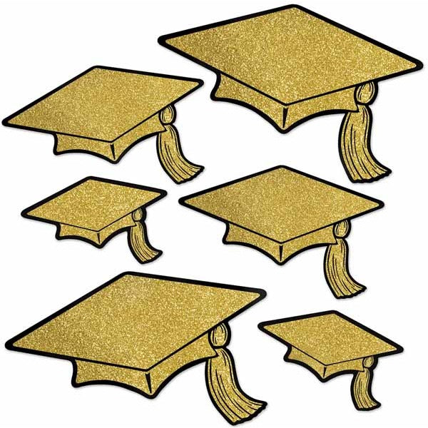 Glittered Foil Graduation Cap Cutouts, Double-Sided