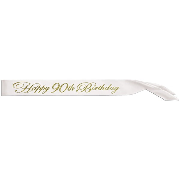 Glittered Happy 90th Birthday Satin Sash