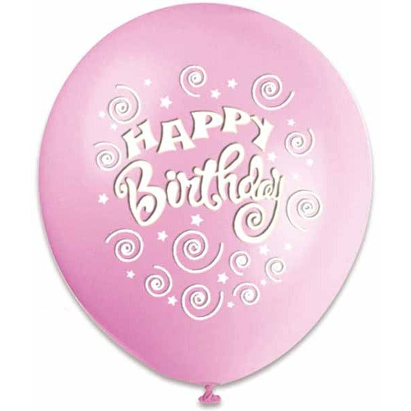 Pink Birthday Swirl 12-Inch Latex Balloons, 8 Pack