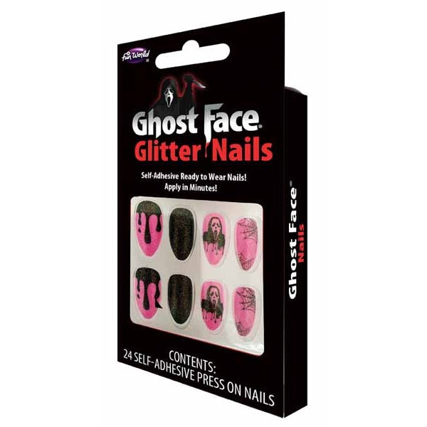 Ghost Face Pink Glitter Nails