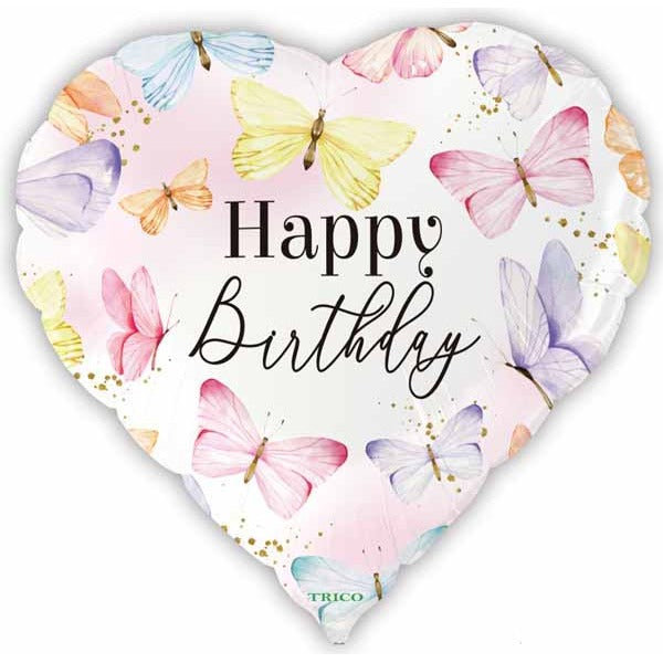 Happy Birthday Heart & Butterfly 18-Inch Foil Balloon