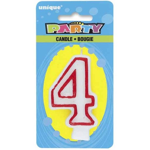 Red and White Number 4 Birthday Candle
