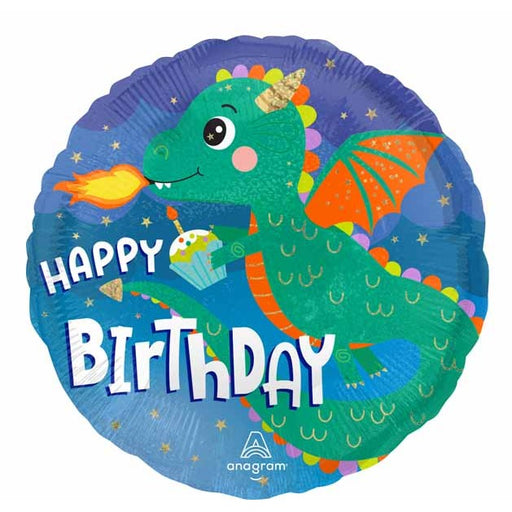 Cute Dragon Birthday 18-Inch Round Foil Balloon