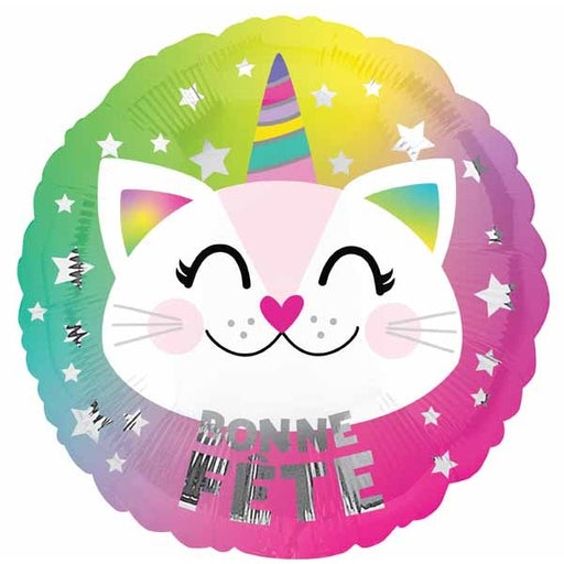 Bonne Fête Caticorn 18-Inch Round Foil Balloon