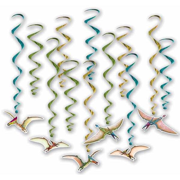 Dinosaur Whirls Hanging Party Decorations, 12 Pack