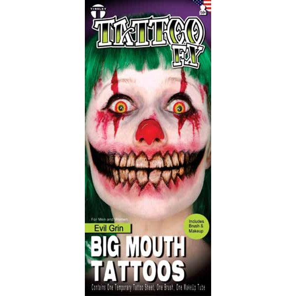 Tinsley Transfers Evil Grin Big Mouth Temporary Tattoo Kit