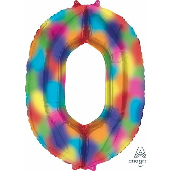 34-Inch Rainbow Splash Number 0 Balloon