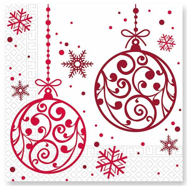 Red Christmas Ornament 3-Ply Luncheon Napkins, 20 Count