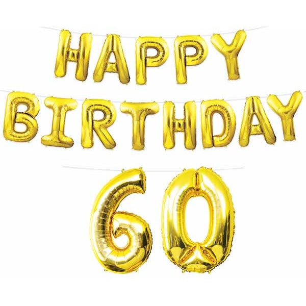 Gold Happy Birthday 60 Balloon Streamer