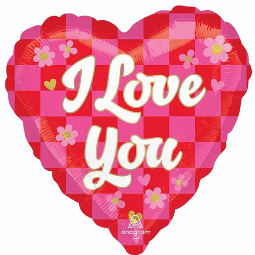 I Love You Checkerboard Jumbo Foil Balloon, 28 Inch