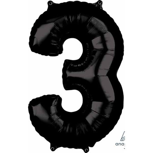 Black Number 3 Balloon, 26 Inch