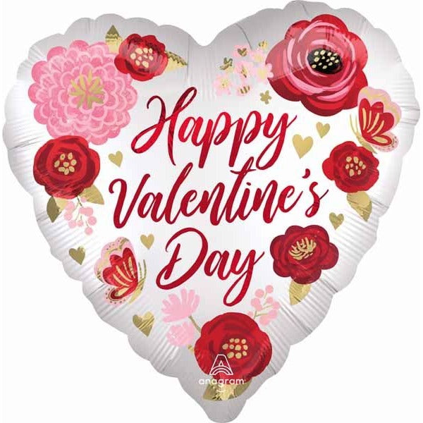 Happy Valentine's Day Painted Flowers 28-Inch Heart Foil Balloon
