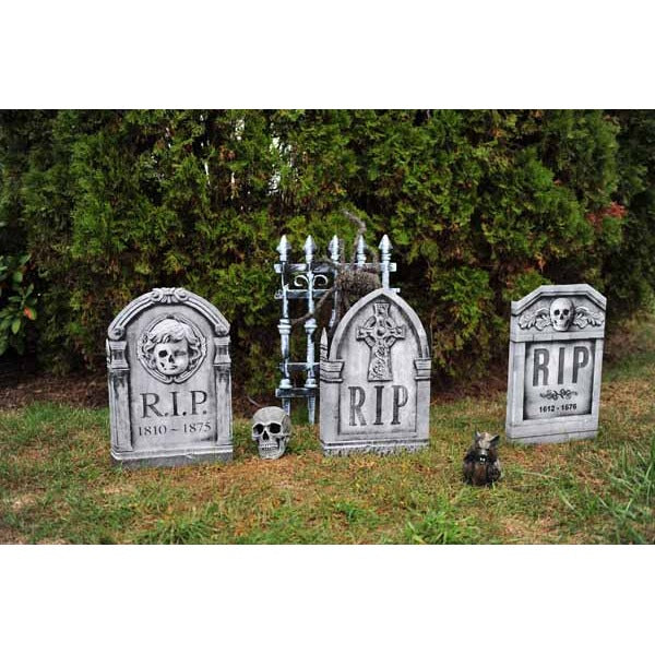 22-Inch Photorealistic Face and Skull Halloween Tombstone