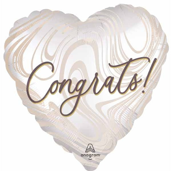 Marble Congrats Heart Foil Balloon, 28 Inch