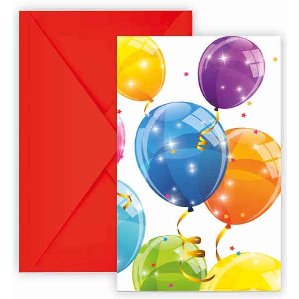 Spark Balloons Party Invitations with Envelopes, 6 Pack