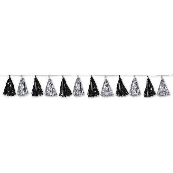 Metallic Black and Silver Tassel Garland, 8 ft