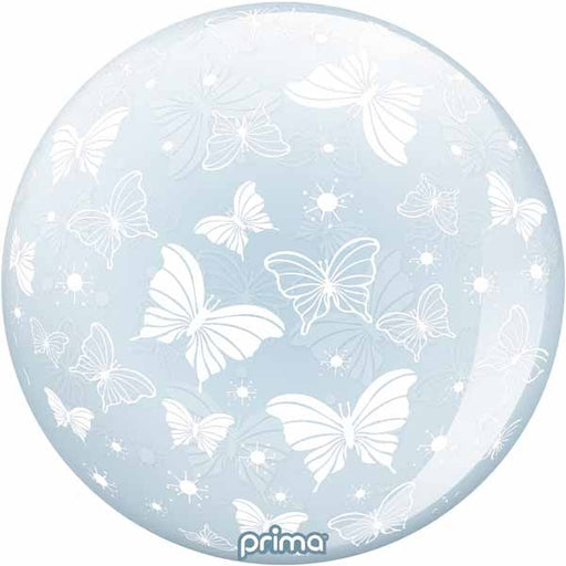 Prima White Butterflies 20" Sphere Balloon