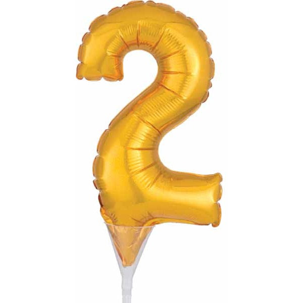 Gold Number 2 Balloon Cake Pick, 6 Inch
