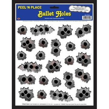 Bullet Holes Peel 'N Place Decorations, 24 per Sheet