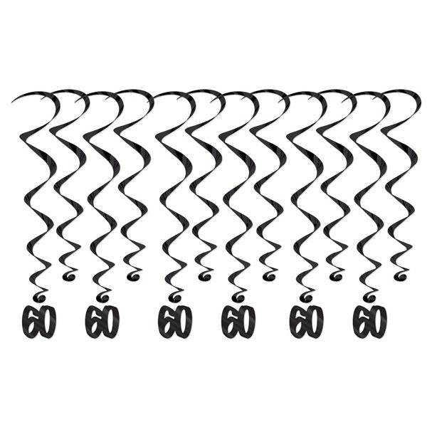 60th Birthday Hanging Whirls, 12-Pack