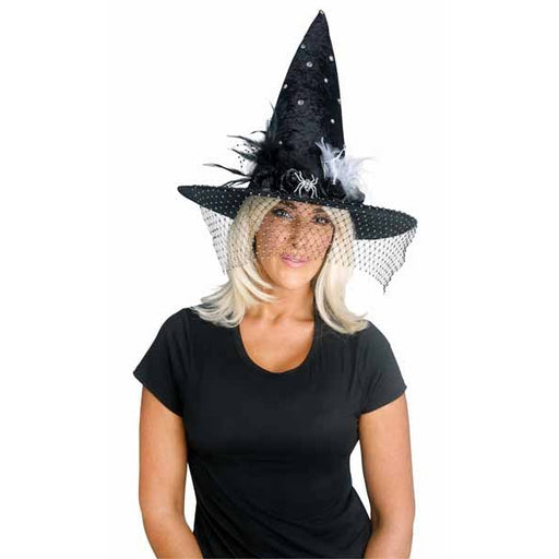 Bling Witch Hat with Feather and Pearl Accents