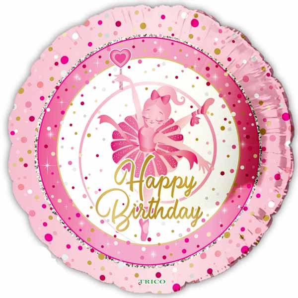 Happy Birthday Ballerina 18-Inch Round Foil Balloon