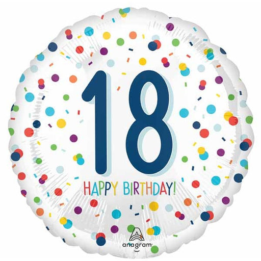 Confetti Happy 18th Birthday Round Foil Balloon, 18 Inch