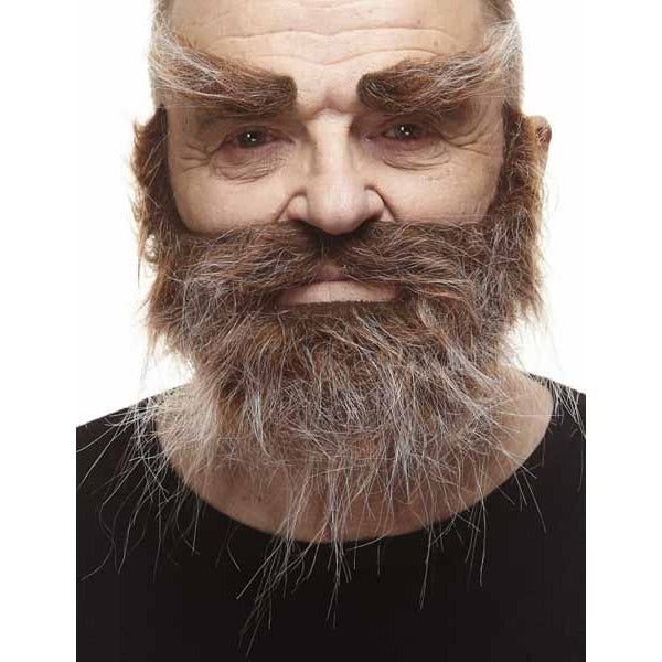 Brown and White Moustache, Beard and Eyebrows Costume Set