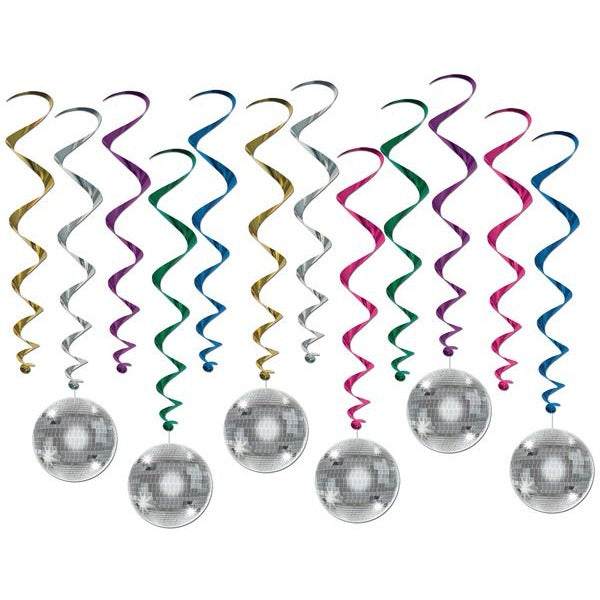 Disco Ball Whirl Hanging Decorations, 12 Pack