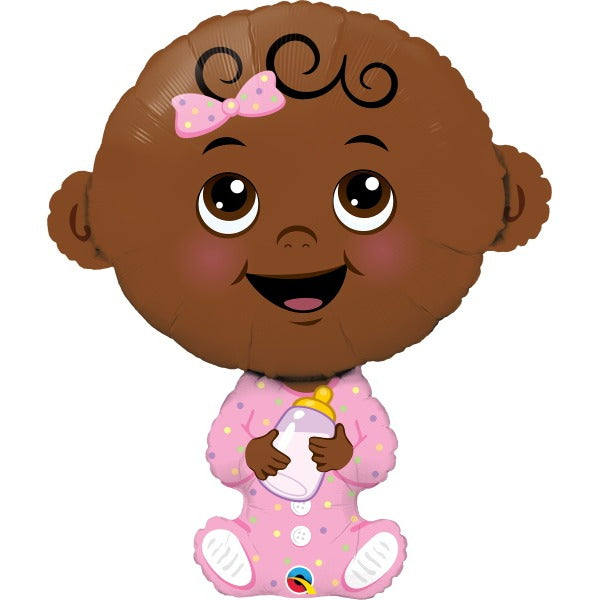Baby Girl Brown Skin Tone 38-Inch Shaped Foil Balloon