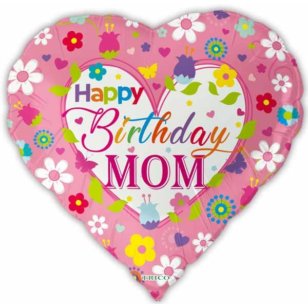 Happy Birthday Mom Heart Foil Balloon, 18 Inch