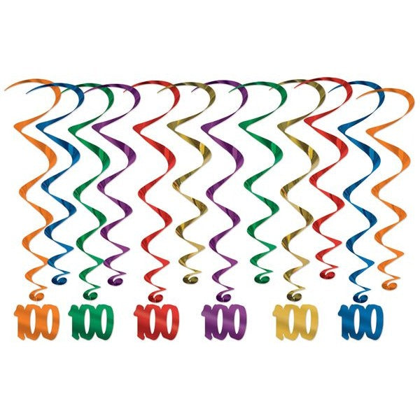 100th Birthday Assorted Hanging Whirls, 12 Count