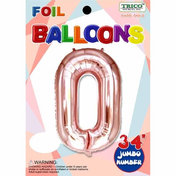 34-Inch Rose Gold Number 0 Foil Balloon